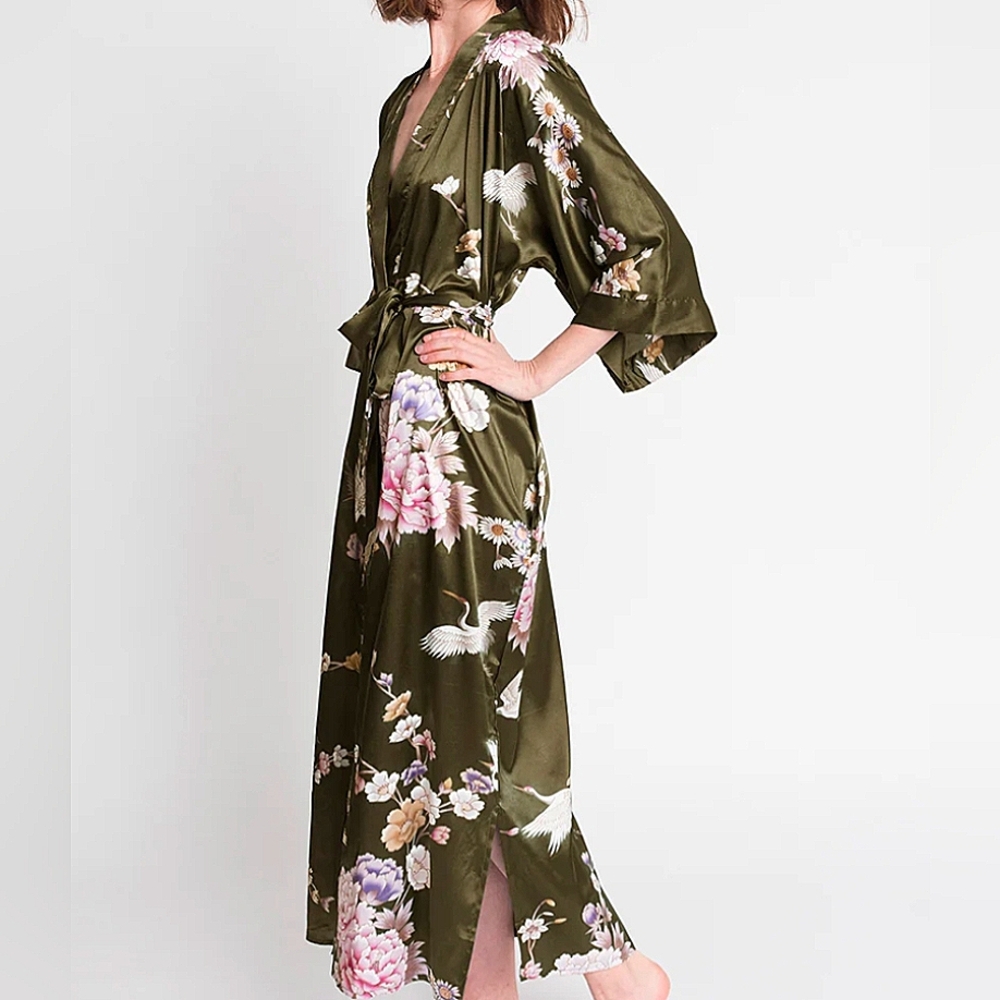 Applesauce Moss Green Crane Robe New With Tags One Size Plus